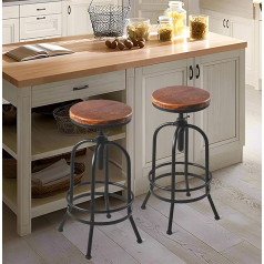 Bokkolik Industrial Bar Stool Retro Swivel Stool 26-32 Inch Extra Tall Kitchen Chair Bar Counter Height Adjustable Fully Welded Black 2 Pack