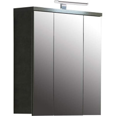 Forte Veris Wall Cabinet with 3 Mirror Doors, Composite Wood, Concrete Look, Dark Grey/Old Wood Vintage, 68.1 x 68.6 x 20 cm