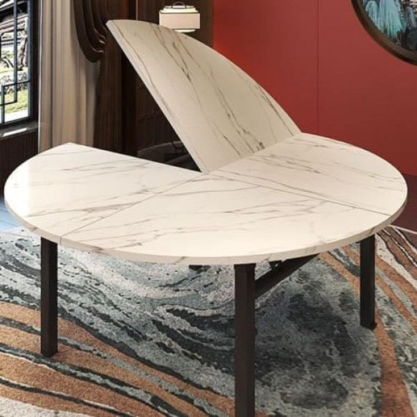 Generisch Großer, runder Klapptisch mit Vierteldrehung, nur Tischplatte, Esstischplatte aus Holz, ohne Beine, runde Banketttische für gewerbliche Restaurants, 1,8 cm dick (Farbe: Weißer Marmor, Größe: