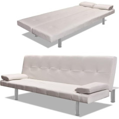 Ccciner Sofa Bed with 2 Cushions Faux Leather Extendable Cream White, Versatile Extendable Sofa Bed with 3-Way Adjustable Backrest for Cosy Hours Sofas and Couches