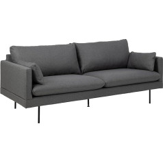 Ac Design Furniture Sune 3 Seater Sofa in Dark Grey, Flat Weave Upholstered Sofa with 2 Cushions and Black Metal Legs, W: 200 x H: 83 x D: 82 cm