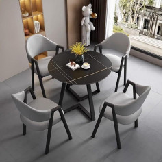 Wazcsd Rundes Esstisch-Set Mit Stühlen, Moderner Konferenztisch Und 4 Stühlen, Empfangstisch Und Stuhlkombination,KüChentisch,Set Aus Holz Für 4 Personen Für Wohnzimmer Und Esszimmer(Black+light gray)