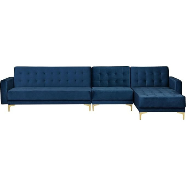 Beliani Aberdeen Modular Sofa Velvet Fabric Sleep Function Navy Blue Left Side