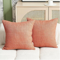 Jeanerlor 2 Pack Pillow Covers, Decorative Polyester Linen Pillow Case Solid Color Modern Farmhouse Cushion Cover Home Decor Outdoor Cushion Cover for Sofa Couch Chair Bed 24x24 Inch Orange