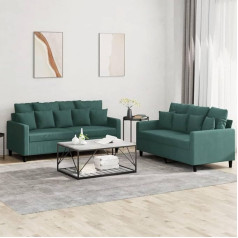 Homgoday 2-Piece Sofa Set with Cushion Living Room Sofa Couch with Backrest Lounge Sofa Guest Sofa Couch Set Modern Seat Furniture for Living Room Office Bedroom Dark Green Velvet