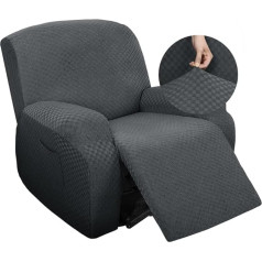Highdi Stretch Cover for Recliner Chair, Complete Armchair Protector, Stretch Recliner Chair Covers, 1 Piece, Checked Jacquard Elastic Armchair Cover for TV Chair, Lounger, Armchair (Grey)