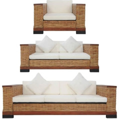 Klyeon 3-Piece Sofa Set with Cushions Brown Natural Rattan, Stylish Rattan Sofa Set, Cosy and Robust for Your Living Room, Living Room, Sofas