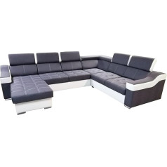 All4All Geri Pano Corner Sofa with Sleep Function, XXL Sofa with Bed Box, Sofa Bed 318 cm x 250 cm, Living Landscape U-Shape, Choice of Colours, Fabric with Faux Leather, Side Left, Modern 19
