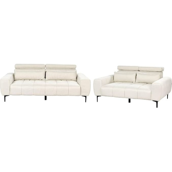 Vegamo 5-Seater Sofa Set Fabric Cream Backrest & Headboard Adjustable Modern
