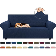 ‎Kekuou KEKUOU Stretch-Sofabezug, Schonbezug für 2 Kissen, Couch, Sofa (140 - 200 cm), Möbelschutz, Sofa mit elastischer Unterseite für Kinder, Hunde, Jacquard, klein kariert, Größe M, Marineblau