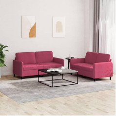 LAPOOH 3201978 2-Piece Sofa Set, Wine Red, Velvet, Lounge Sofa, Sofas & Couches, Relax Sofa, Couch for Living Room