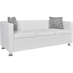 Festnight 3-Seater Sofa Faux Leather Sofa Lounge Sofa with 2 Cushions Seat Comfort White