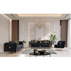 Generisch ADIS Sofa Sets Sofas & Couches Living Landscape Velvet Sofa 3-3-1 Sofa Set Grey Black Living Room Sofa Oriental Furniture