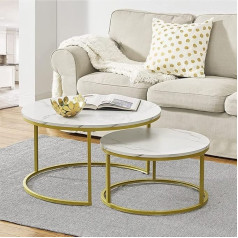 Gltzen Nesting Coffee Tables Set, Round Coffee Table MDF Faux Marble Tabletop, Arc Craft Frame, Stretch Free Widened Steel Frame, for Living Room, Office, Balcony