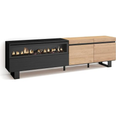 Skraut Home TV Cabinet, Lowboard, for Living Room and Dining Room, 200 x 57 x 35 cm, for TVs up to 80 inches, Electric Fireplace, Dimensions, Industrial Design, Modern Style, Oak Black