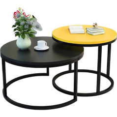 Generisch Modern Nesting Tables with Wooden Top, Metal Frame, Set of 2, for Living Room, Diameter 20 x 54.9 cm and Diameter 27.5 x 17.7 cm