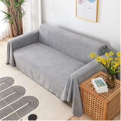 Mesnt Sofa Cover 4-Seater Chenille Washable Sofa Protection Cover Protective Cover Couch Plain Grey 180 x 420 cm