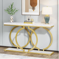 Tribesigns 140 cm Gold Console Table, Modern Entrance Area, Hallway Table with O-Shape Golden Metal Legs, Faux Marble White Wood Sofa Table, Foyer Table for Living Room, White and Gold