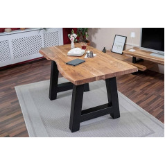 SAM Cali Dining Table 140 x 80 cm Natural Coloured Acacia Wood A-Frame Metal Black Double Edges 25 + 25 mm