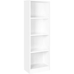 Vasagle LBC104W Bookcase with 4 Compartments, Standing Shelf, Height-Adjustable Shelves, for Living Room, Study, Nursery, Office, Room Divider, 40 x 24 x 121.5 cm, White
