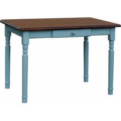 K Koma Blue Dining Table with Drawer, Kitchen Table, Pine Wood, Country House Style, 70 x 100 cm