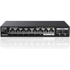 Tenda 2.5 Gbit Switch with 8 x 2.5G Ports and 2 x 10G SFP+ Ports (VLAN, Static Aggregation, Plug and Play, Unmanaged, Fanless, Metal Housing) (TEM2010X)