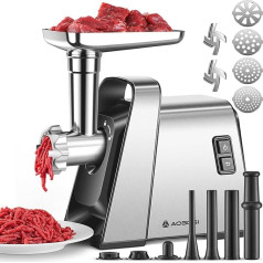 AAOBOSI Electric Meat Mincer 3-in-1 [3000 W Max] Multi Meat Grinder with 3 Stainless Steel Sanding Plates, Cube & Sausage Filling Tubes, Upgrade the Car Return Function - Stainless Steel