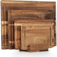 Les Plaisirs du Chef - Set of 4 robust chopping boards (40 cm x 30 cm - 33 cm x 24 cm - 27.5 cm x 18 cm - 21.5 cm x 15 cm) made of premium acacia wood - 2 cm thick wooden boards with juice groove