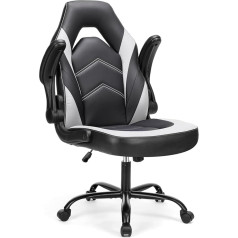DUMOS Gaming Chair - Ergonomic Gaming Chair, Adjustable Rotating Gaming Chair Made of PU Leather with Folding Armrests, Suitable for Home, Offices etc. (Black/White)
