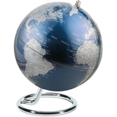 TROIKA Gagarin Mini Globe Diameter 13 cm Metallic Blue Seas & Matte Silver-Coloured Land Surfaces, Chrome-Plated Ring-shaped Metal Base Movable Axis - in Pretty Box Ideal as a Gift