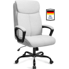 BASETBL Office Chair, Desk Chair, Ergonomic Fabric Executive Chair with Padded Armrest, Soft Headrest, Backrest, Rotatable and Rocker Function, Height Adjustable, EN 1335 Swivel Chair (Grey)
