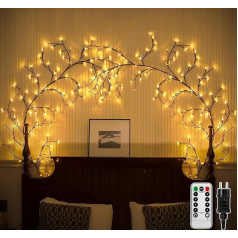 Ciskotu Pack of 2 Illuminated Willow Vine, Willow Vine Tree Lights with Plug, 144 LEDs, Twinkling Tree Wall Decoration, Bedroom, Artificial Light Branches for Indoor Wall Decoration