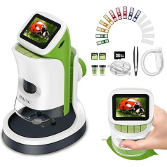 Mini-Handmikroskop für Kinder mit Ständer, 5,1 cm (2 Zoll), 4K-Bildschirm, 1000-fache digitale Tasche, tragbares Miniskop-Wissenschaftsset für Jungen und Mädchen, 4–12 mit Slides-Set, EVA-Hülle, 32 G
