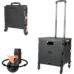 Foldable Shopping Trolley with Lid, Wear-resistant, Noiseless, 360° Rotating Wheel and Adjustable Metal Handle, Folding Boot Cart 45 kg Load Capacity, Portable and Durable Trolley