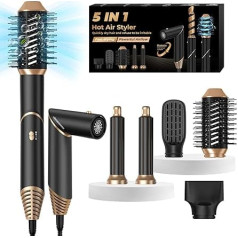 UKLISS 5 in 1 Airstyler & Ion Hair Dryer with Air Curling Iron Hot Air Brush Multistyler Airbrush Hairstyler Styling Brushes Hair Styler Hair Styling Hair Dryer Gifts for Women Set, Black
