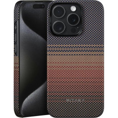 pitaka Case for iPhone 15 Pro, Compatible with Magsafe, Ultra Thin Mobile Phone Case, Lightweight Protective Case Made of Aramid Fibre with Camera Protection and Fusion Weaving, MagEZ Case 5, Sunset