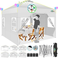 COBIZI Gazebo 3 x 3 Folding Gazebo Waterproof Stable Winterproof Party Tent Foldable Easy Setup UV Protection 50+ with 4 Side Walls, 3 Height Adjustable Garden Gazebo for Market, Garden, White