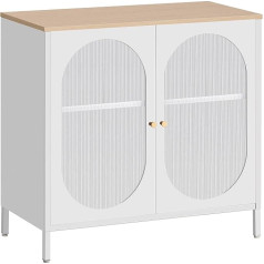 HOMSTEEL Sideboard, Metal Cabinet with Translucent PC Board Doors, Two Colour Handles, Liquor Cabinet with Adjustable Shelves for Kitchen, Dining Room, Living Room, Hallway, Natural White