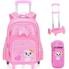 3pcs School Backpack Wheels Girls Trolley Backpack with Wheels Girls Teenager School Bag Primary School Wheels Backpack Teens Girl Purple 32 x 18 x 45 cm, 2818 Pink, School backpack