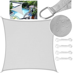 LEcylankEr Awning, Balcony, Triangular, Rectangular, Waterproof, Awning Fabric, Awning, UV Protection Canvas, Waterproof, with Mounting Rope for Garden, Patio (Light Grey, 4 x 4 m)