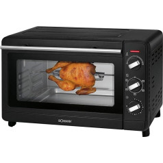 Bomann Multi Oven | 30 Litre Baking Chamber | Top + Bottom Heat | Combination Operation | 6 Step Switch | 100 °C - 230 °C | Rotisserie | Pizza Stone (29 cm) | Crumb Tray | Viewing Window | 1500 Watt |