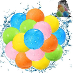 Reusable Water Balloons, Refillable Water Balls, Pool Toy for Boys and Girls, Outdoor Activities, Water Games Toy for Children, Self-Sealing Water Spray Ball (Pack of 15)