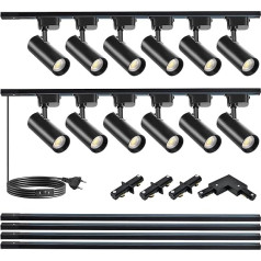 Bravsekai Rail Light Kit, 12 Pieces LED H-Type Rail Spotlights with Additional 4 m Rail Lighting Rails, 20 W 4000 K Cool White Rail System Ceiling Light for Indoor Use