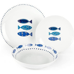 Excelsa Ocean 18 Pieces Dinnerware Set, Porcelain, 45 x 25 x 12 cm (White/Blue)