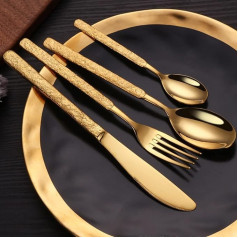 ESSONIO Cutlery Set, 12 People Cutlery Set, Gold Handle Made of Stone, Luxury Cutlery Sets, Stainless Steel, Mirror Polished, Elegant Cutlery for Home/Important Dinner (12 Sets of 48 Pieces)