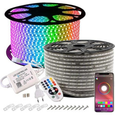 GreenSun RGB LED Strip Light, 10, 20, 30, 50 m, Bluetooth LED Strip, 24-Button Remote Control, Tube Light, IP65 Waterproof, Fairy Lights for Christmas, Party, Home Decoration