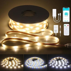 ALITOVE 20 m Tunable White LED Strip Waterproof 24 V CCT LED Strip Kit Dimmable 2700 K - 6500 K LED Strip Light with RF Remote Control App Control for an Outdoor/Indoor Lighting Project