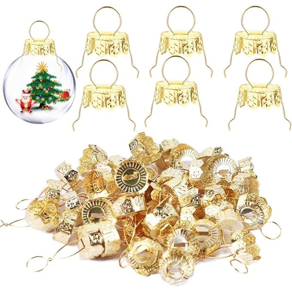 100 Sets Round Christmas Decoration Tops Caps, 3 Sizes of Christmas Decoration Replacement Metal Tips, Ornament Topper Caps for Christmas Baubles Xmas Tree Clear Ornaments Glass DIY Decor (1 cm, Gold)