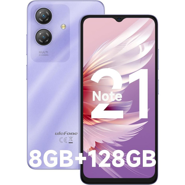 Ulefone Note 21 Mobile Phone Android 14, 8GB RAM + 128GB ROM/SD-1TB, 6.56 Inch HD+ Octa Core, 5000mAh Battery, 13MP + 8MP Camera Smartphone Without Contract Widevine L1 Dual SIM 4G/Fingerprint/Face