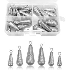 Hyakoz Pack of 30 Pear Lead Fishing, Lead Fishing Set Fishing Lead Set Fishing Sinker Fishing Lead with Storage Box for Outdoor Fishing 5g/10G/15g/20g/30g/40g